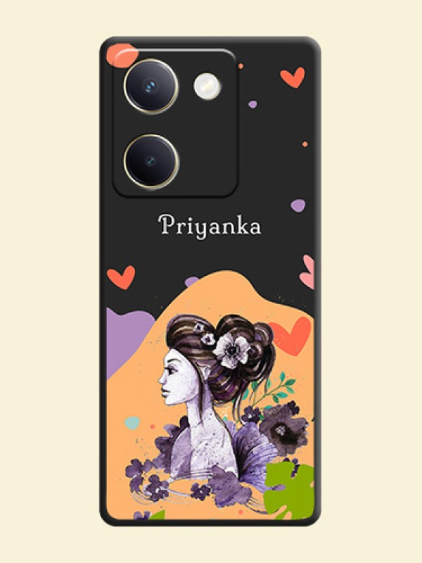 Namecase For Her With Fancy Lady Image On Space Black Custom Soft Matte Mobile Back Cover - Vivo Y200 Pro 5G