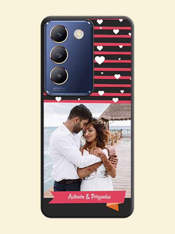 White Color Love Symbols with Pink Lines Pattern on Space Black Custom Soft Matte Phone Cases - Vivo Y200E 5G