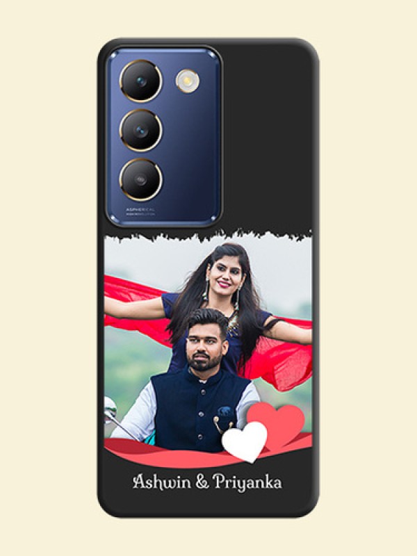 Pink Color Love Shaped Ribbon Design with Text on Space Black Custom Soft Matte Phone Back Cover - Vivo Y200E 5G