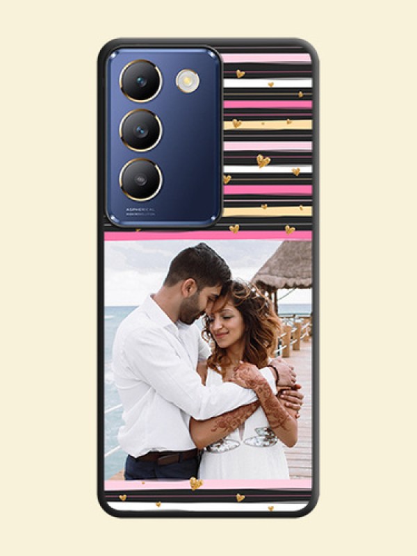 Multicolor Lines and Golden Love Symbols Design - Photo on Space Black Soft Matte Mobile Cover - Vivo Y200E 5G