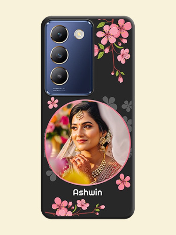 Round Image with Pink Color Floral Design - Photo on Space Black Soft Matte Back Cover - Vivo Y200E 5G