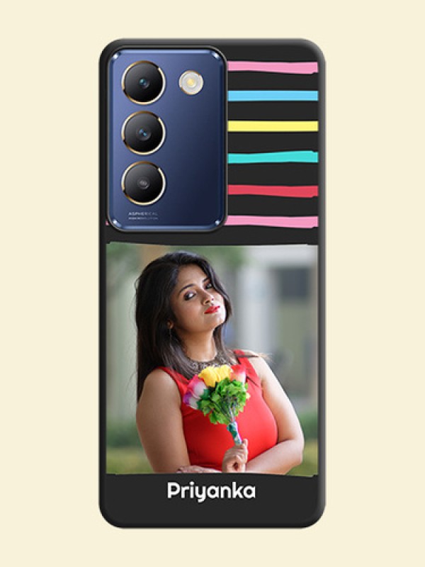 Multicolor Lines with Image on Space Black Personalized Soft Matte Phone Covers - Vivo Y200E 5G