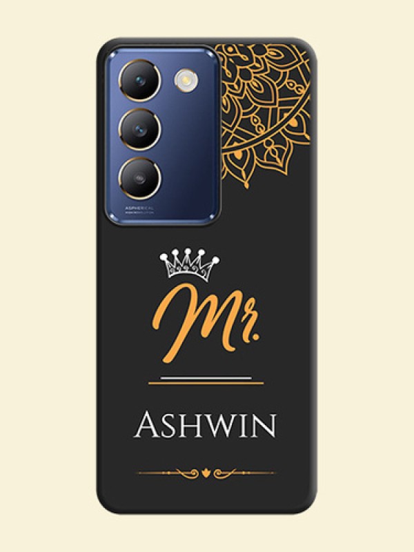 Mr Name with Floral Design on Personalised Space Black Soft Matte Cases - Vivo Y200E 5G