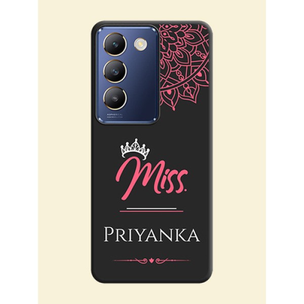 Mrs Name with Floral Design on Space Black Personalized Soft Matte Phone Covers - Vivo Y200E 5G