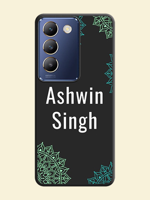 Your Name with Floral Design on Space Black Custom Soft Matte Back Cover - Vivo Y200E 5G