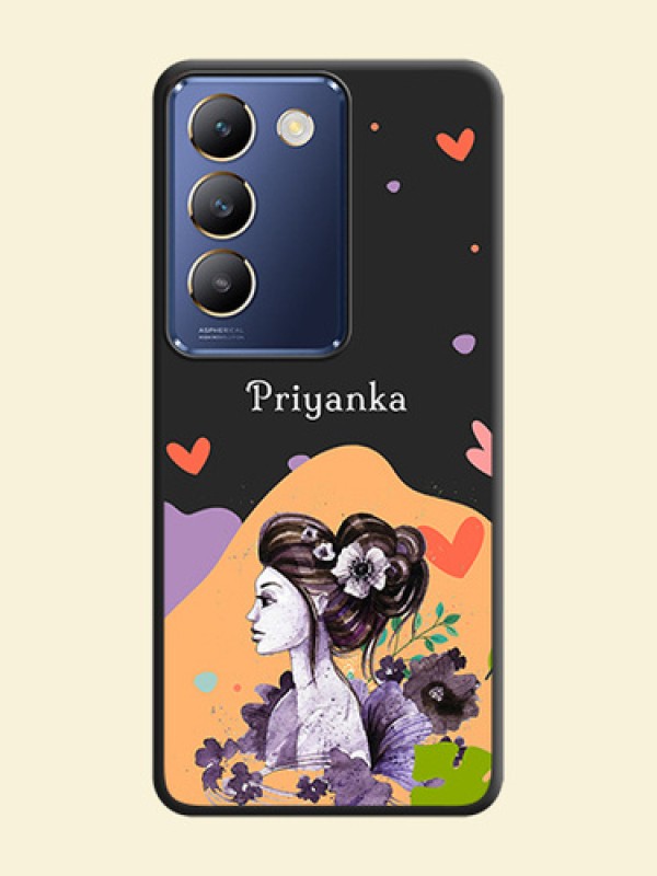 Namecase For Her With Fancy Lady Image On Space Black Personalized Soft Matte Phone Covers - Vivo Y200E 5G
