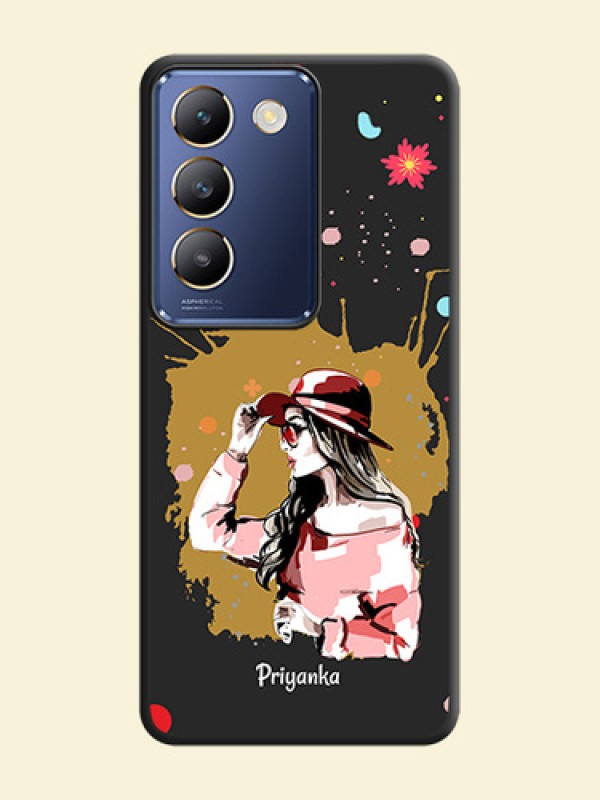 Mordern Lady With Color Splash Background With Custom Text On Space Black Personalized Soft Matte Phone Covers - Vivo Y200E 5G