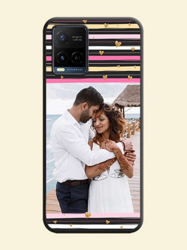 Multicolor Lines and Golden Love Symbols Design on Photo on Space Black Soft Matte Mobile Cover - Vivo Y21