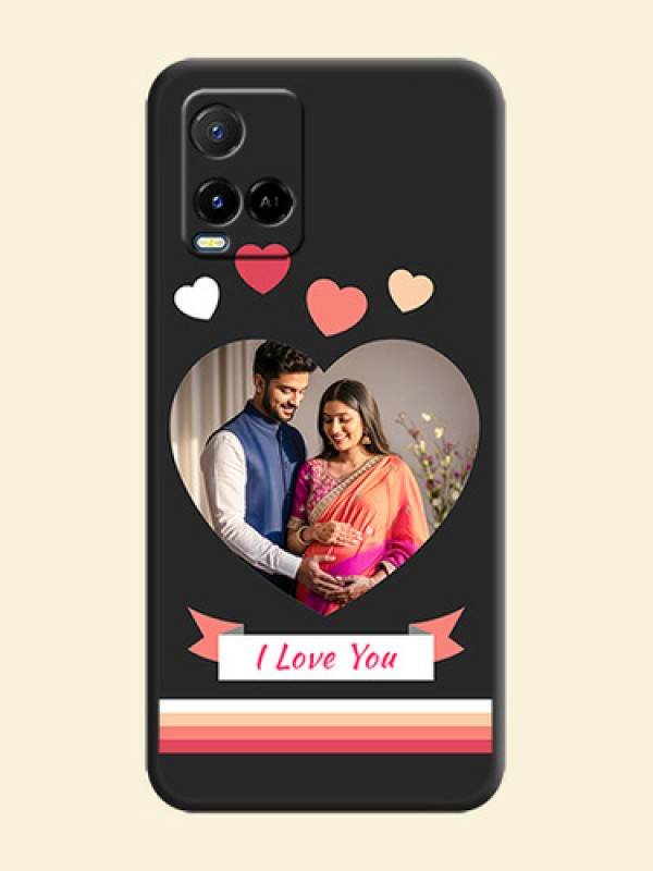 Love Shaped Photo with Colorful Stripes on Personalised Space Black Soft Matte Cases - Vivo Y21A