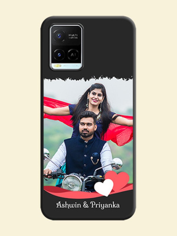Pin Color Love Shaped Ribbon Design with Text on Space Black Custom Soft Matte Phone Back Cover - Vivo Y21e