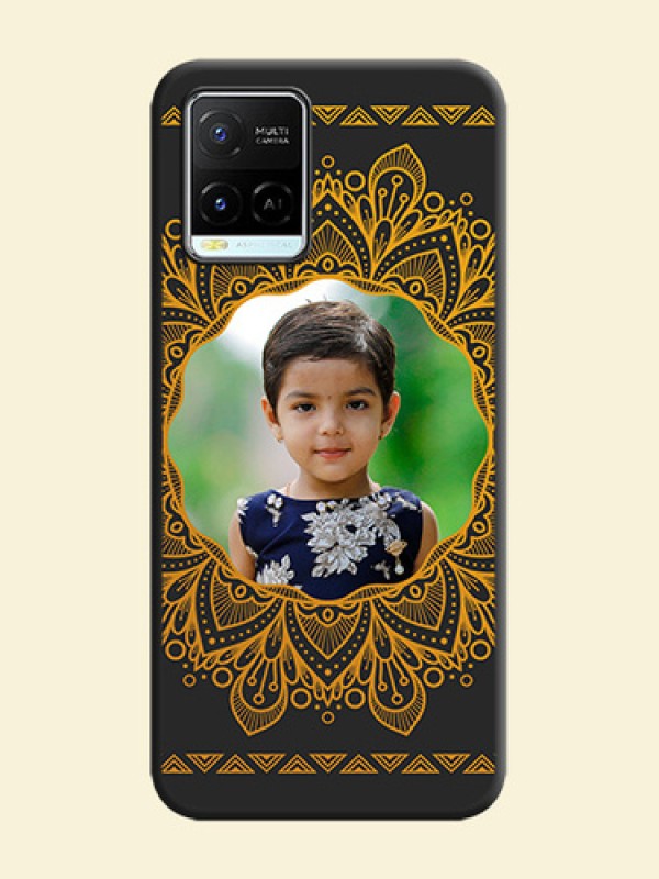 Round Image with Floral Design on Photo on Space Black Soft Matte Mobile Cover - Vivo Y21e