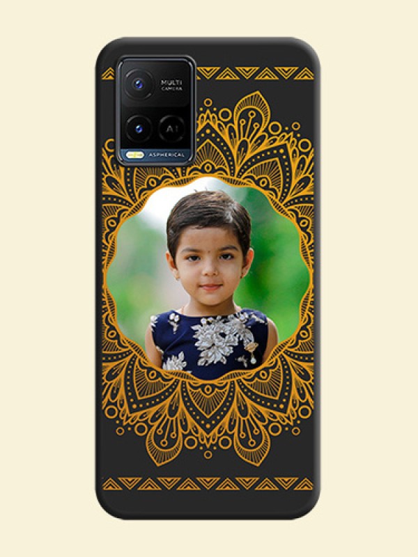 Round Image with Floral Design on Photo on Space Black Soft Matte Mobile Cover - Vivo Y21G