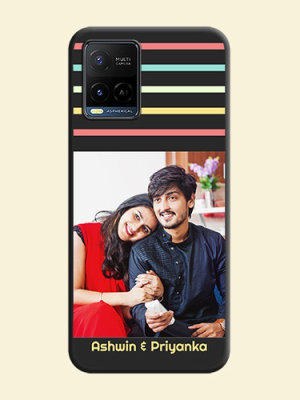 Color Stripes with Photo and Text on Photo on Space Black Soft Matte Mobile Case - Vivo Y21G