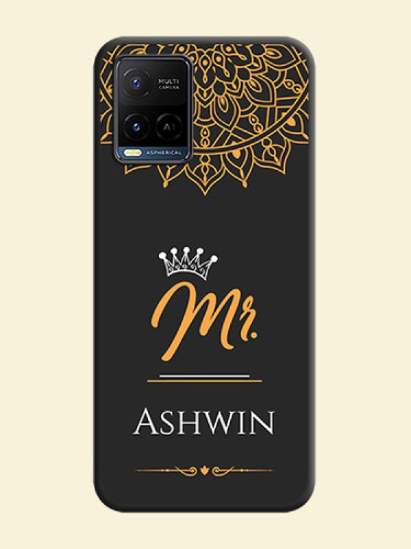Mr Name with Floral Design  on Personalised Space Black Soft Matte Cases - Vivo Y21G