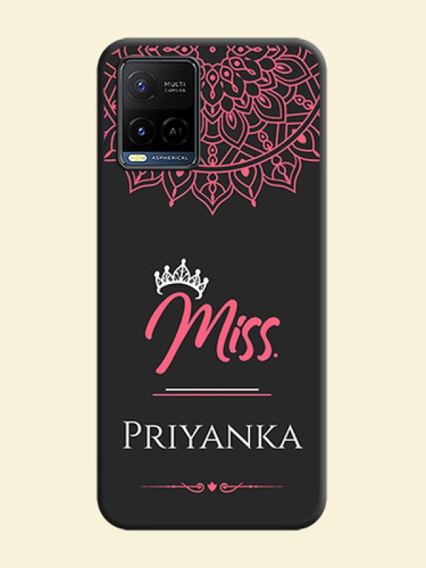 Mrs Name with Floral Design on Space Black Personalized Soft Matte Phone Covers - Vivo Y21G