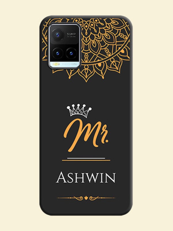Mr Name with Floral Design on Personalised Space Black Soft Matte Cases - Vivo Y21T