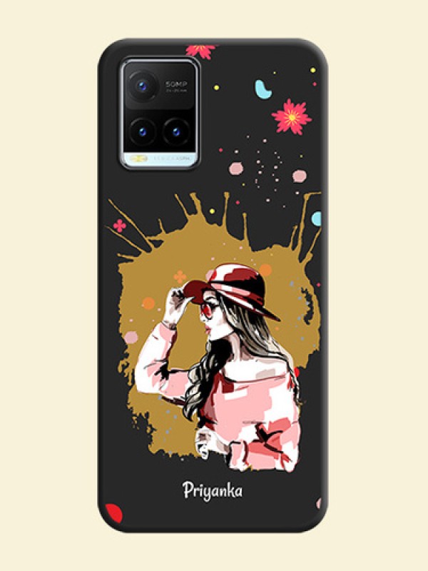 Mordern Lady With Color Splash Background With Custom Text On Space Black Personalized Soft Matte Phone Covers -Vivo Y21T