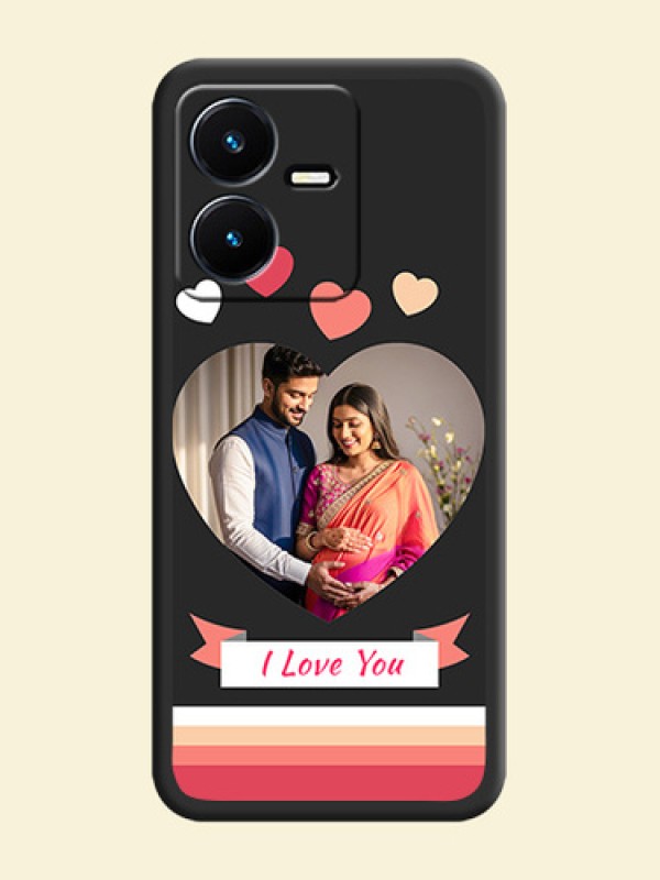 Love Shaped Photo with Colorful Stripes on Personalised Space Black Soft Matte Cases - Vivo Y22