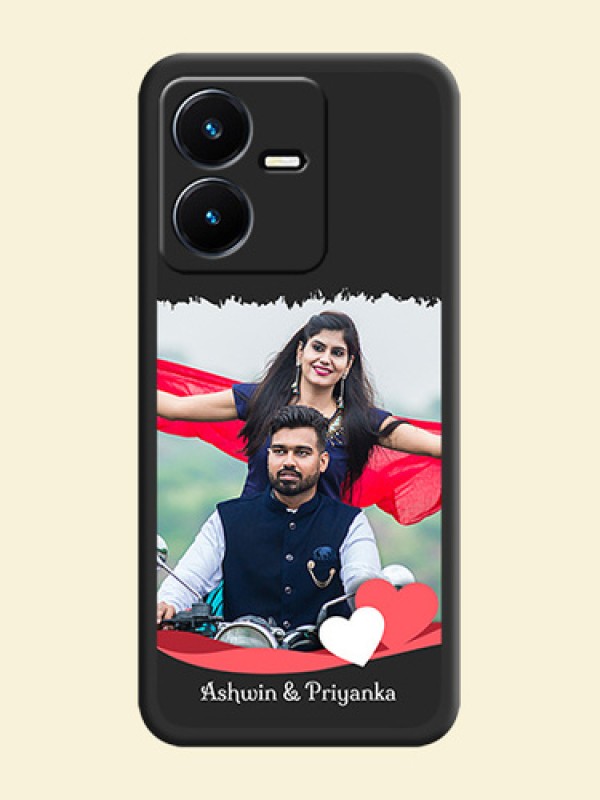 Pin Color Love Shaped Ribbon Design with Text on Space Black Custom Soft Matte Phone Back Cover - Vivo Y22