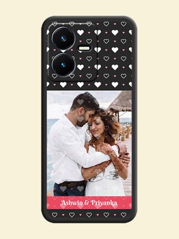 White Color Love Symbols with Text Design on Photo on Space Black Soft Matte Phone Cover - Vivo Y22
