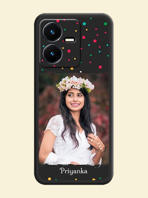 Multicolor Dotted Pattern with Text on Space Black Custom Soft Matte Phone Back Cover - Vivo Y22