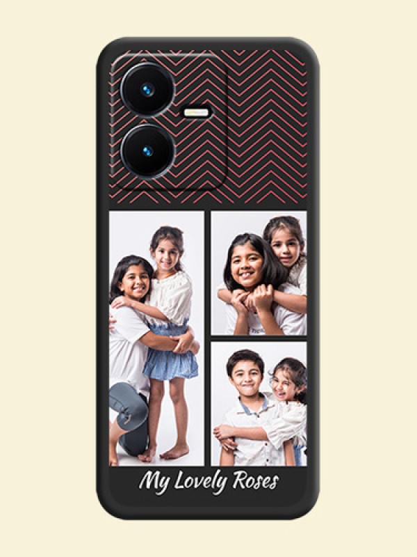 Wave Pattern with 3 Image Holder on Space Black Custom Soft Matte Back Cover - Vivo Y22