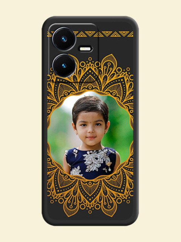 Round Image with Floral Design on Photo on Space Black Soft Matte Mobile Cover - Vivo Y22