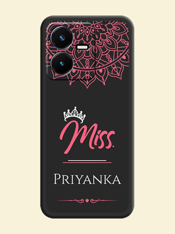 Mrs Name with Floral Design on Space Black Personalized Soft Matte Phone Covers - Vivo Y22