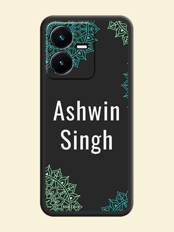 Your Name with Floral Design on Space Black Custom Soft Matte Back Cover - Vivo Y22