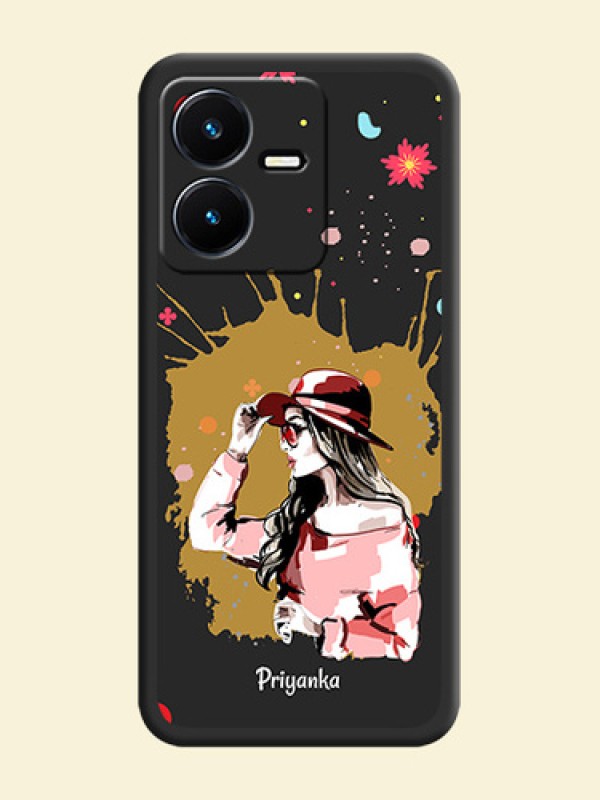 Mordern Lady With Color Splash Background With Custom Text On Space Black Personalized Soft Matte Phone Covers -Vivo Y22