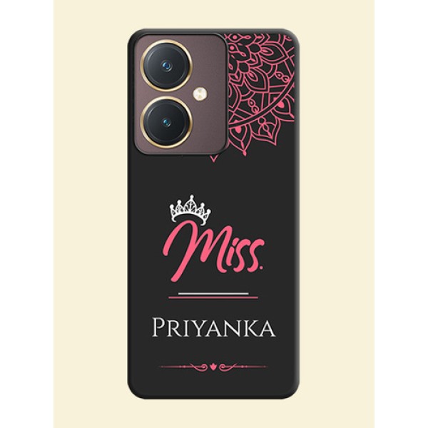 Mrs Name with Floral Design on Space Black Personalized Soft Matte Phone Covers - Vivo Y27