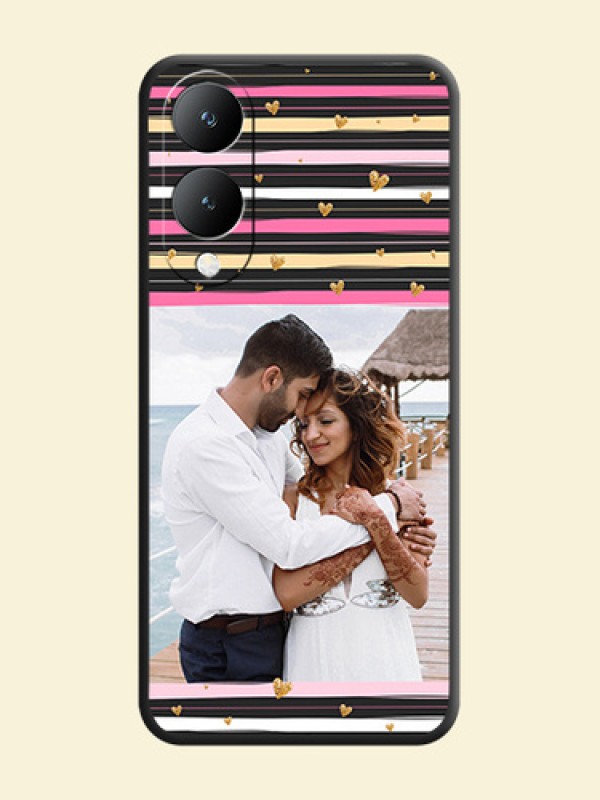 Multicolor Lines and Golden Love Symbols Design - Photo on Space Black Soft Matte Mobile Cover -Vivo Y28 5G