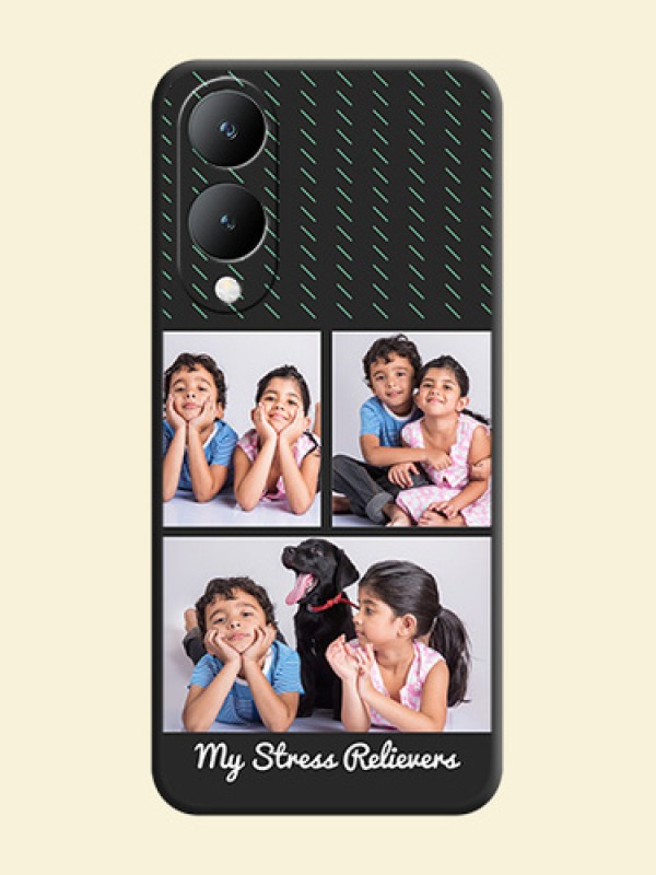 Cross Dotted Pattern with 2 Image Holder on Personalised Space Black Soft Matte Cases -Vivo Y28 5G