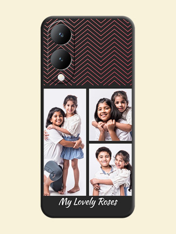 Wave Pattern with 3 Image Holder on Space Black Custom Soft Matte Back Cover -Vivo Y28 5G