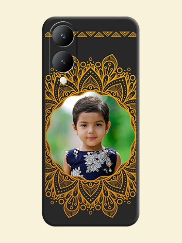 Round Image with Floral Design - Photo on Space Black Soft Matte Mobile Cover -Vivo Y28 5G