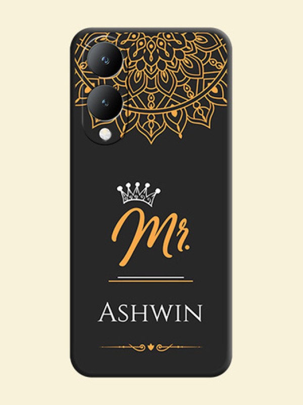Mr Name with Floral Design on Personalised Space Black Soft Matte Cases -Vivo Y28 5G