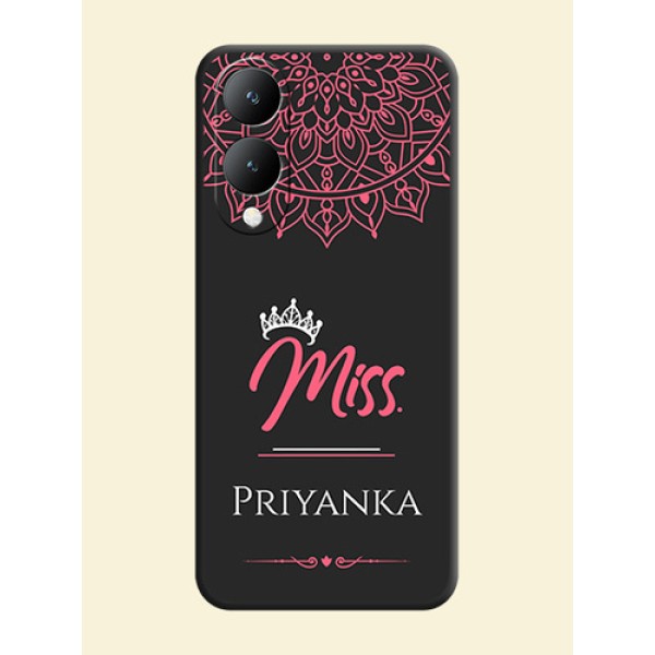 Mrs Name with Floral Design on Space Black Personalized Soft Matte Phone Covers -Vivo Y28 5G