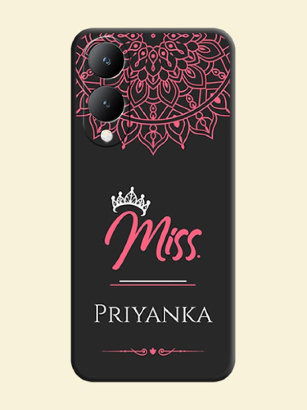 Mrs Name with Floral Design on Space Black Personalized Soft Matte Phone Covers -Vivo Y28 5G
