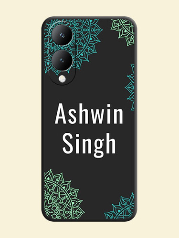 Your Name with Floral Design on Space Black Custom Soft Matte Back Cover -Vivo Y28 5G