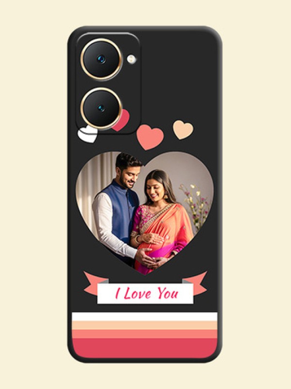 Love Shaped Photo with Colorful Stripes On Space Black Custom Soft Matte Mobile Back Cover - Vivo Y28e 5G