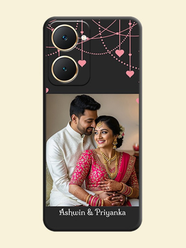 Pink Love Hangings with Text On Space Black Custom Soft Matte Mobile Back Cover - Vivo Y28e 5G