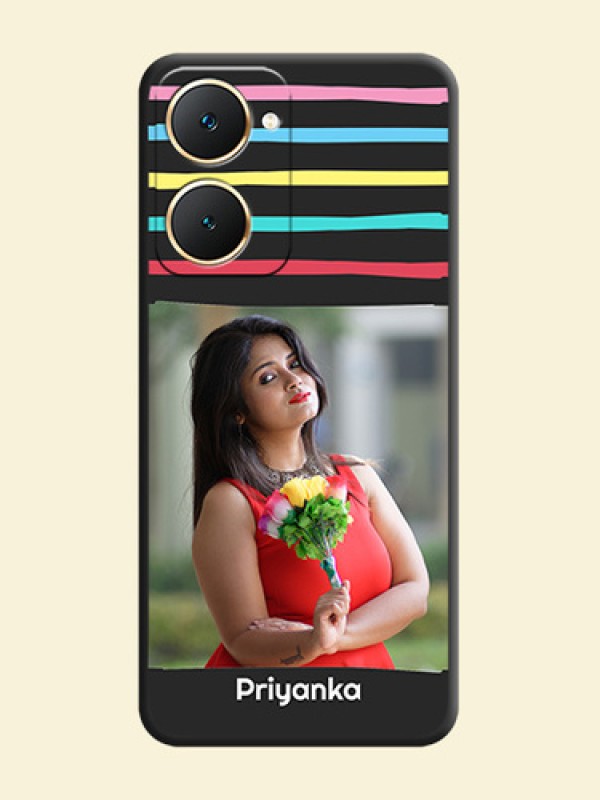 Multicolor Lines with Image On Space Black Custom Soft Matte Mobile Back Cover - Vivo Y28e 5G