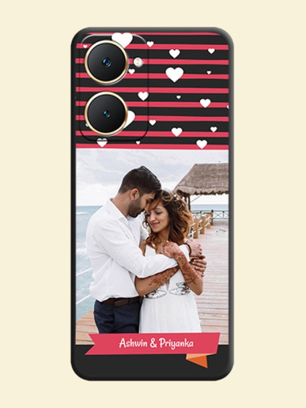 White Color Love Symbols with Pink Lines Pattern On Space Black Custom Soft Matte Mobile Back Cover - Vivo Y28s 5G