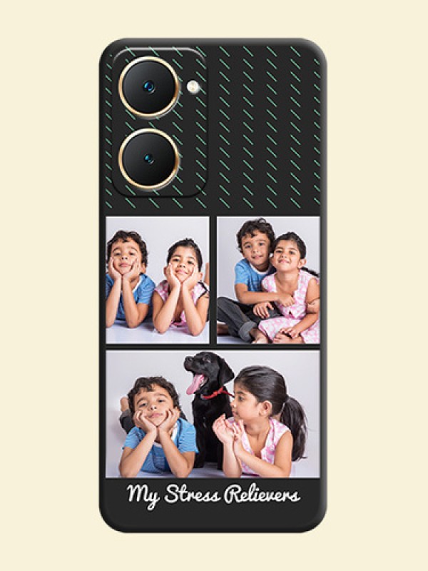 Cross Dotted Pattern with 2 Image Holder On Space Black Custom Soft Matte Mobile Back Cover - Vivo Y28s 5G