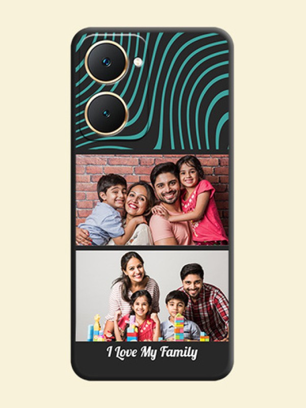 Wave Pattern with 2 Image Holder On Space Black Custom Soft Matte Mobile Back Cover - Vivo Y28s 5G