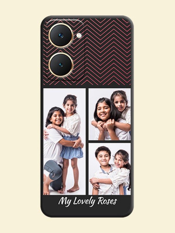 Wave Pattern with 3 Image Holder On Space Black Custom Soft Matte Mobile Back Cover - Vivo Y28s 5G