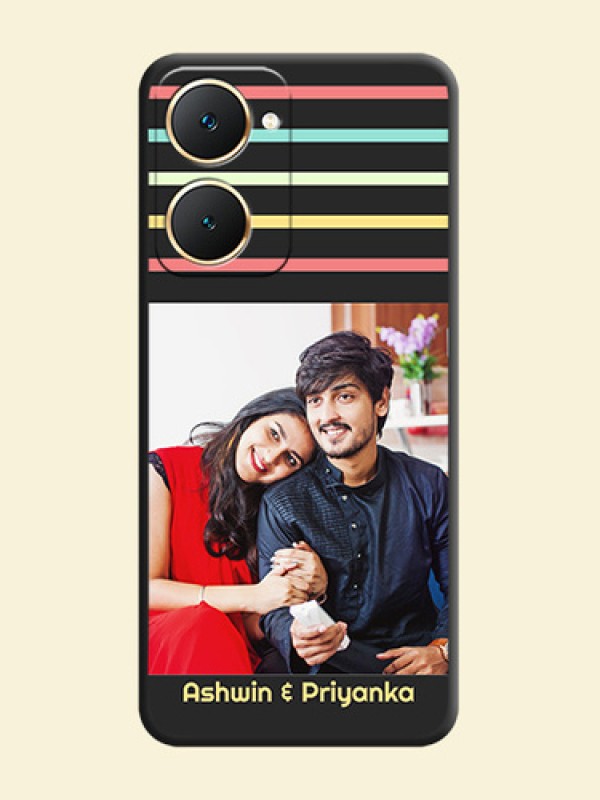 Color Stripes with Photo and Text on Photo On Space Black Custom Soft Matte Mobile Back Cover - Vivo Y28s 5G