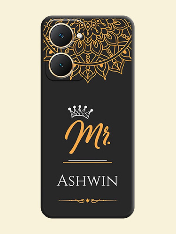Mr Name with Floral Design On Space Black Custom Soft Matte Mobile Back Cover - Vivo Y28s 5G