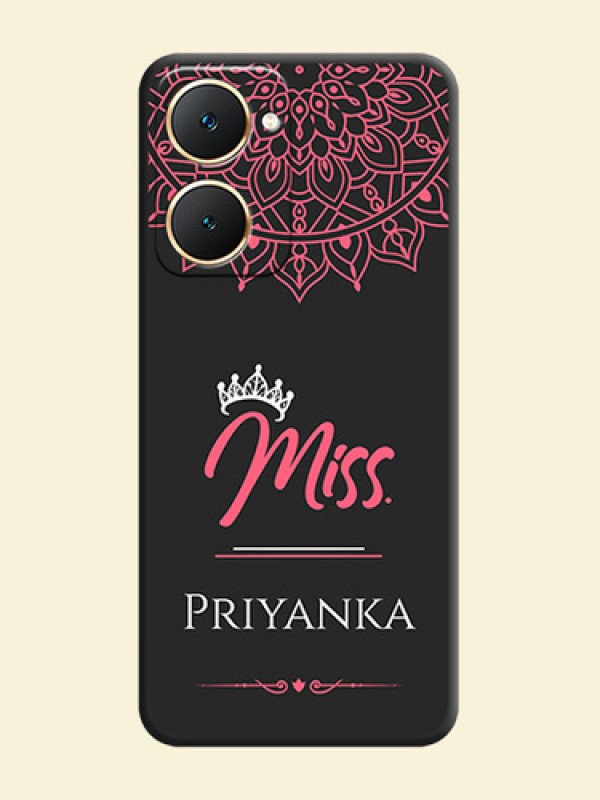 Mrs Name with Floral Design On Space Black Custom Soft Matte Mobile Back Cover - Vivo Y28s 5G