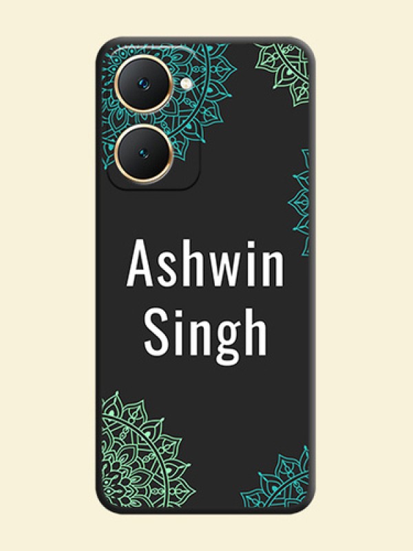 Your Name with Floral Design On Space Black Custom Soft Matte Mobile Back Cover - Vivo Y28s 5G